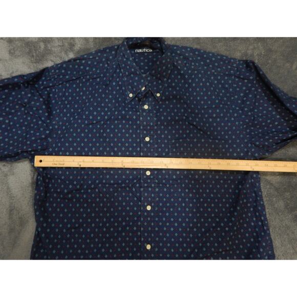 Nautica Button Up Blue Long Sleeve Men's Shirt Diamond Pattern Size L - Picture 8 of 10